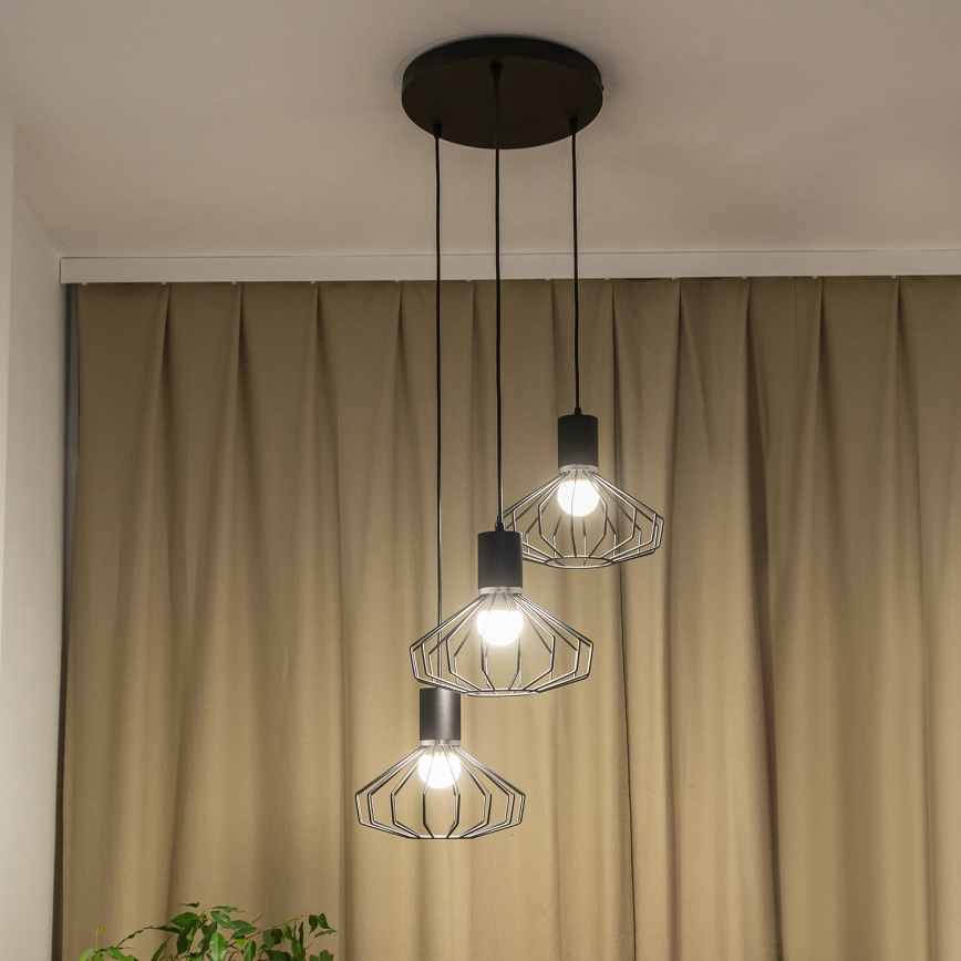 Luster na sajli SOLANO 3xE27/15W/230V crna/sjajni krom