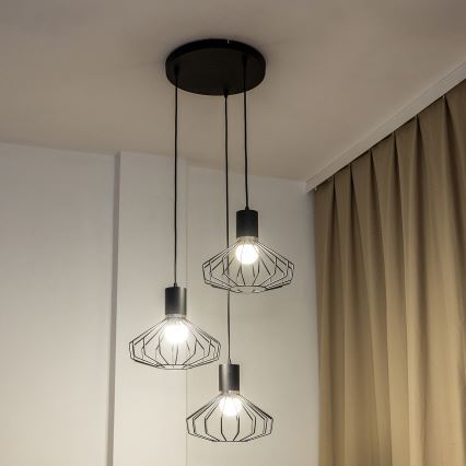 Luster na sajli SOLANO 3xE27/15W/230V crna/sjajni krom