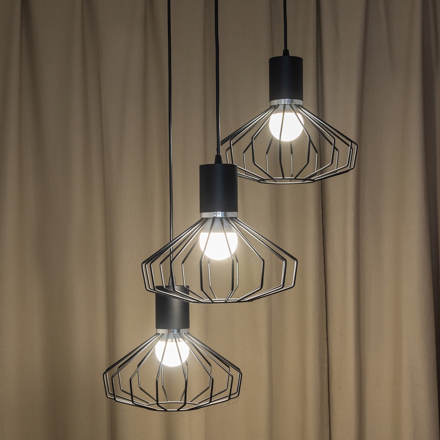 Luster na sajli SOLANO 3xE27/15W/230V crna/sjajni krom