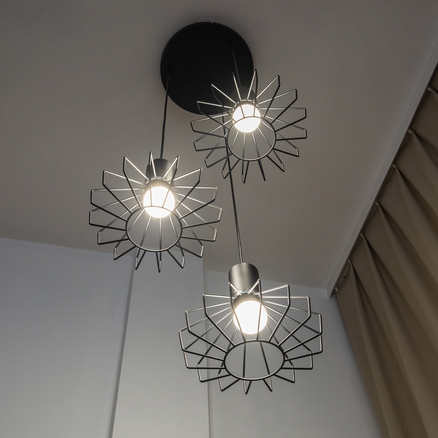 Luster na sajli SOLANO 3xE27/15W/230V crna/sjajni krom