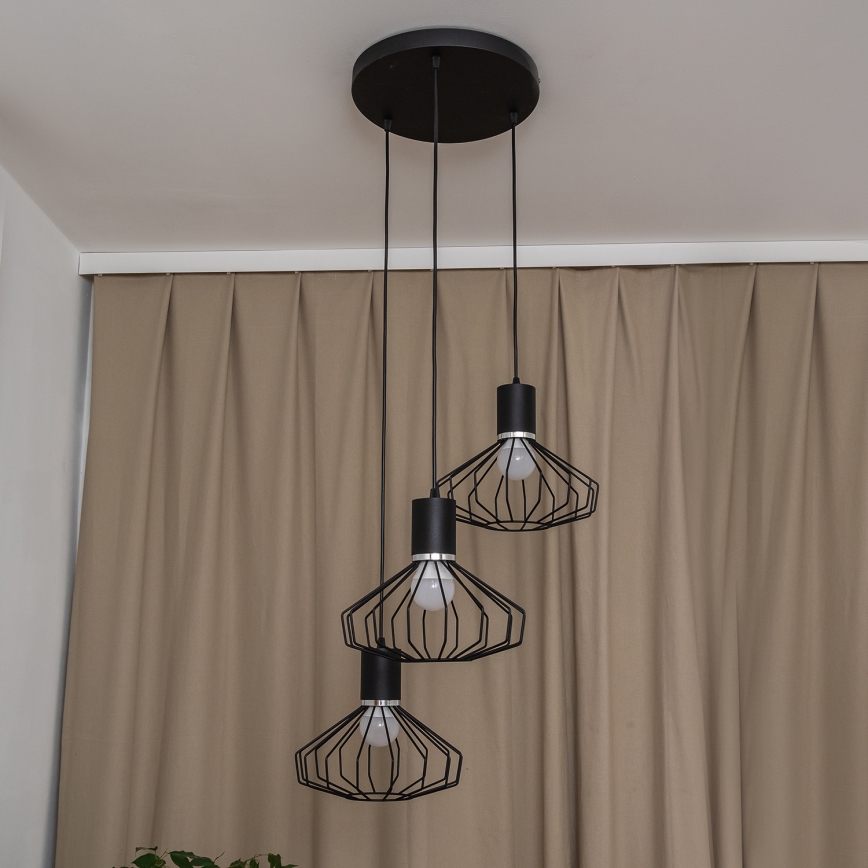Luster na sajli SOLANO 3xE27/15W/230V crna/sjajni krom