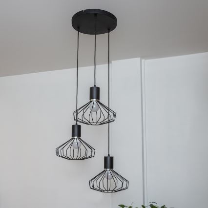Luster na sajli SOLANO 3xE27/15W/230V crna/sjajni krom