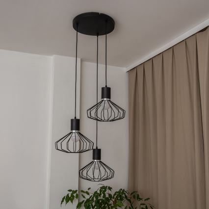 Luster na sajli SOLANO 3xE27/15W/230V crna/sjajni krom