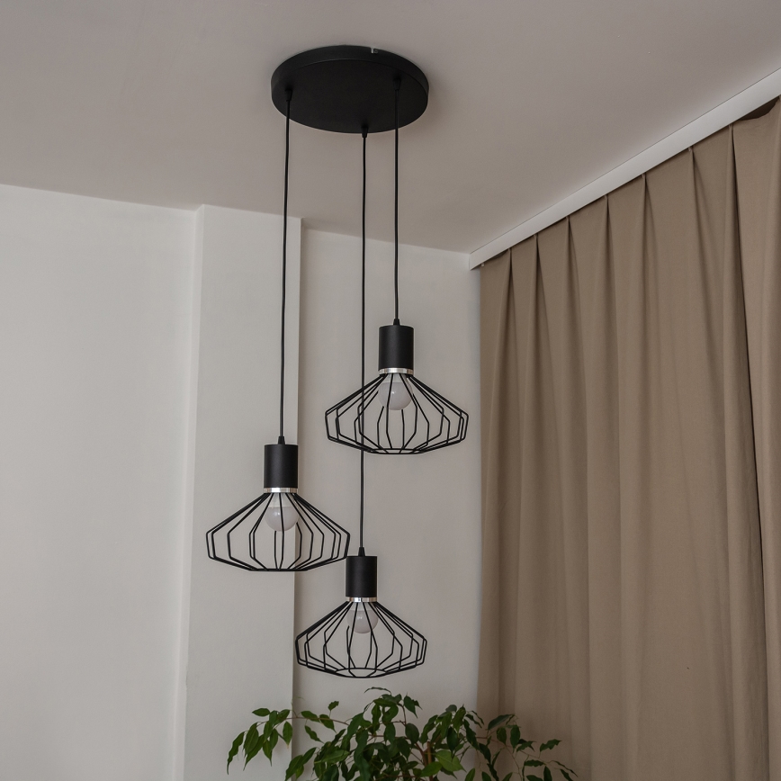 Luster na sajli SOLANO 3xE27/15W/230V crna/sjajni krom