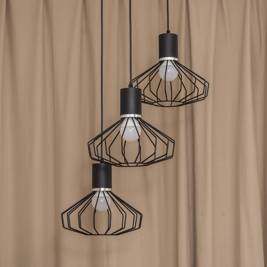 Luster na sajli SOLANO 3xE27/15W/230V crna/sjajni krom