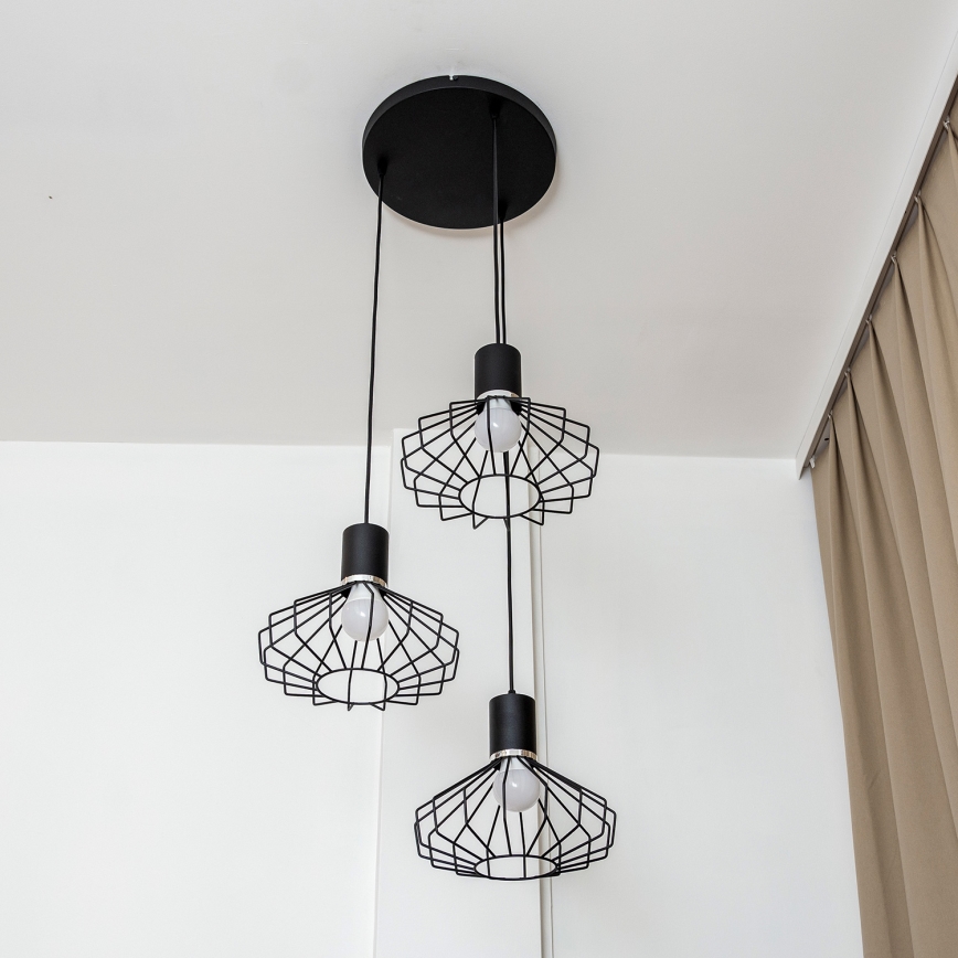 Luster na sajli SOLANO 3xE27/15W/230V crna/sjajni krom