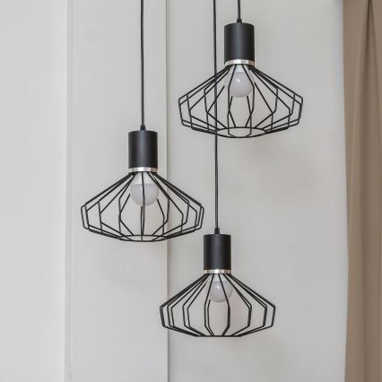 Luster na sajli SOLANO 3xE27/15W/230V crna/sjajni krom