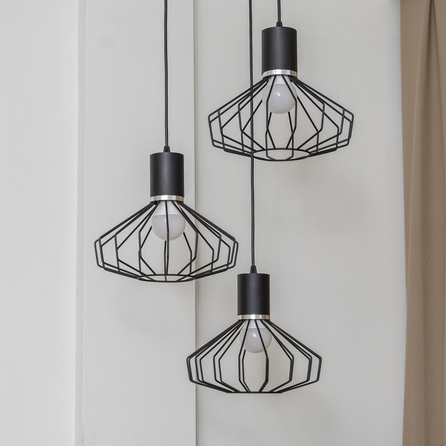 Luster na sajli SOLANO 3xE27/15W/230V crna/sjajni krom