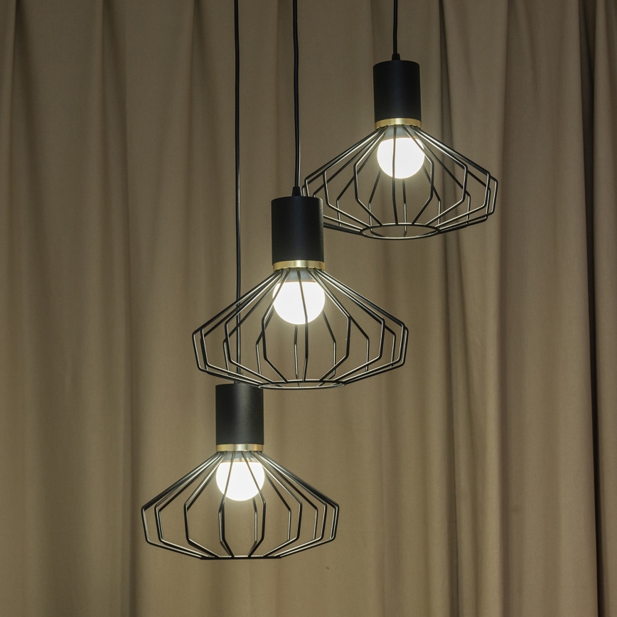 Luster na sajli SOLANO 3xE27/15W/230V crna/zlatna