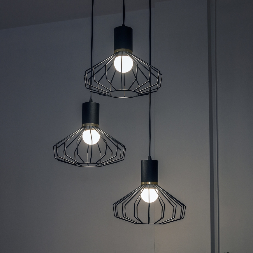 Luster na sajli SOLANO 3xE27/15W/230V crna/zlatna
