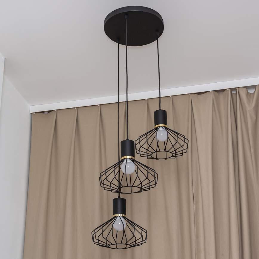 Luster na sajli SOLANO 3xE27/15W/230V crna/zlatna