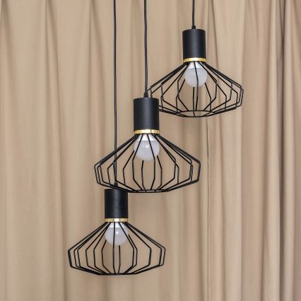 Luster na sajli SOLANO 3xE27/15W/230V crna/zlatna