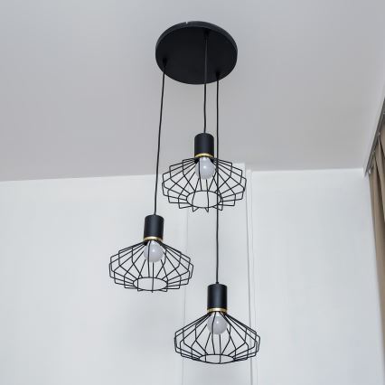 Luster na sajli SOLANO 3xE27/15W/230V crna/zlatna