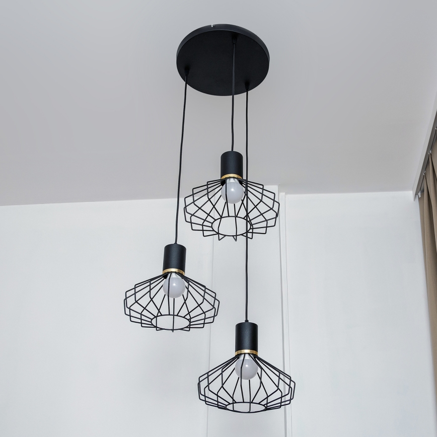 Luster na sajli SOLANO 3xE27/15W/230V crna/zlatna