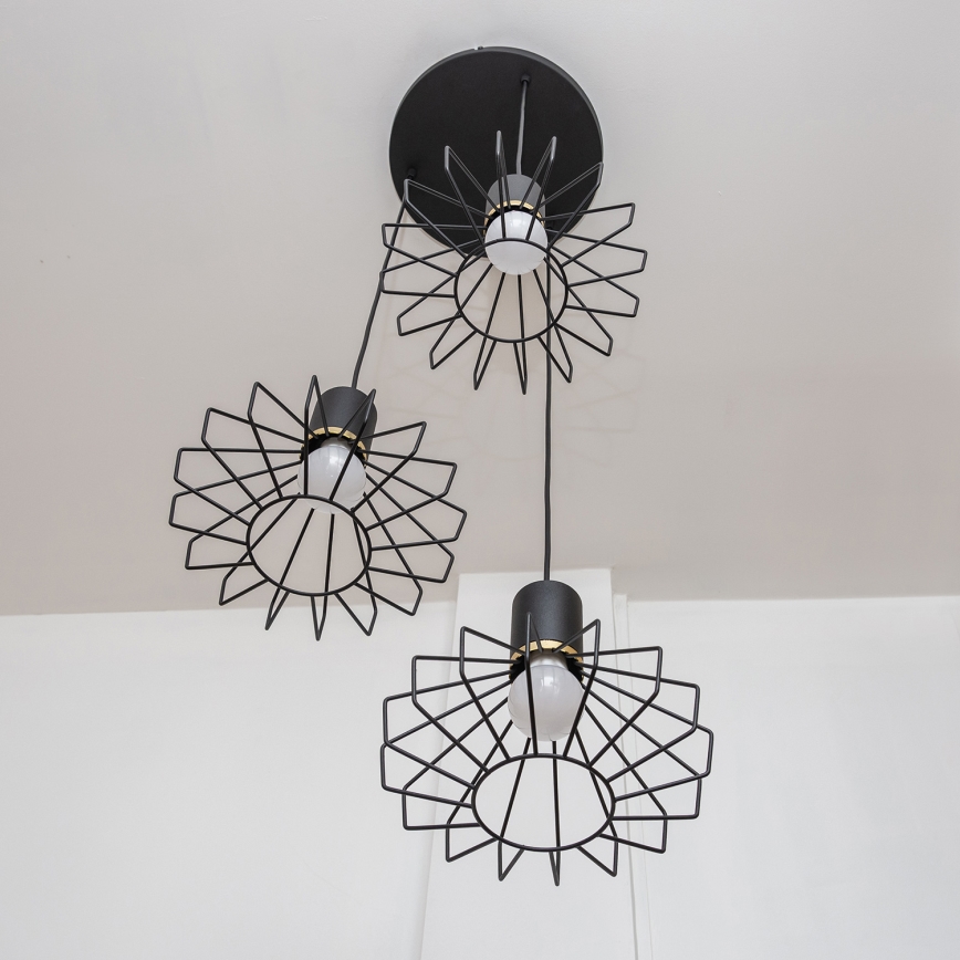 Luster na sajli SOLANO 3xE27/15W/230V crna/zlatna