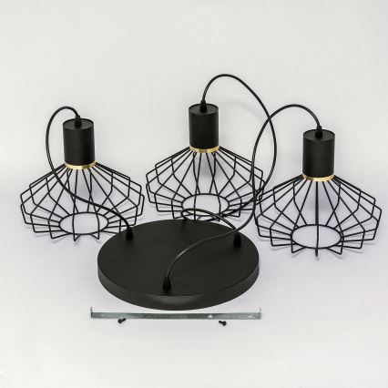 Luster na sajli SOLANO 3xE27/15W/230V crna/zlatna