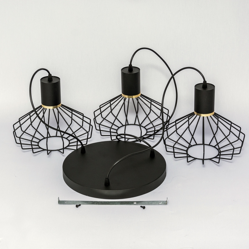 Luster na sajli SOLANO 3xE27/15W/230V crna/zlatna