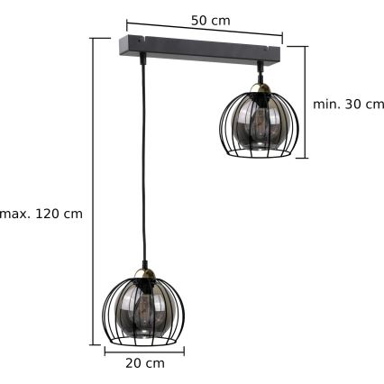 Luster na sajli SOLO BLACK 2xE27/60W/230V crna/zlatna