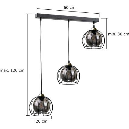 Luster na sajli SOLO BLACK 3xE27/60W/230V crna/zlatna