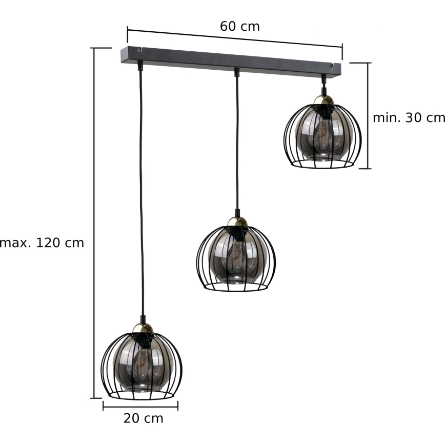 Luster na sajli SOLO BLACK 3xE27/60W/230V crna/zlatna