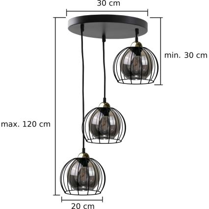 Luster na sajli SOLO BLACK 3xE27/60W/230V crna/zlatna