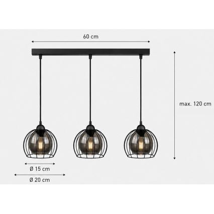 Luster na sajli SOLO BLACK 3xE27/60W/230V