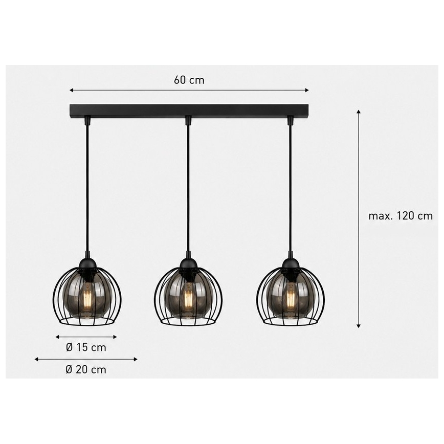 Luster na sajli SOLO BLACK 3xE27/60W/230V