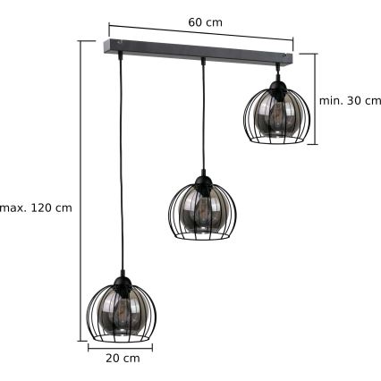 Luster na sajli SOLO BLACK 3xE27/60W/230V