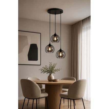 Luster na sajli SOLO BLACK 3xE27/60W/230V pr. 30 cm