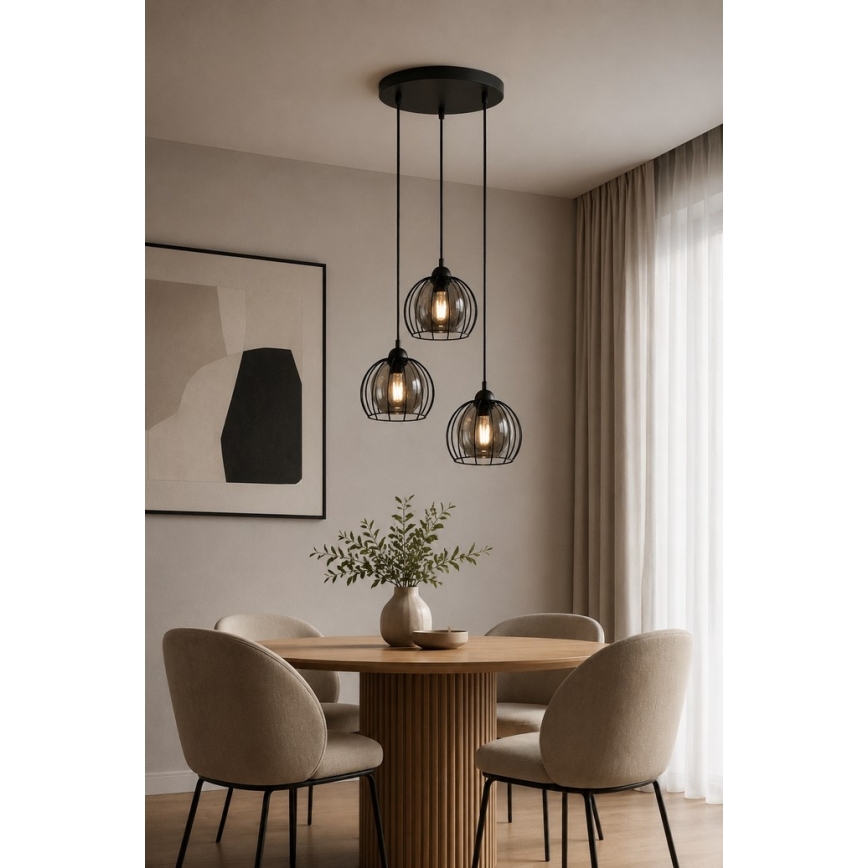 Luster na sajli SOLO BLACK 3xE27/60W/230V pr. 30 cm