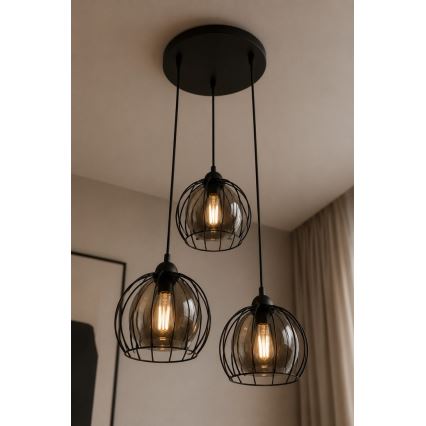 Luster na sajli SOLO BLACK 3xE27/60W/230V pr. 30 cm
