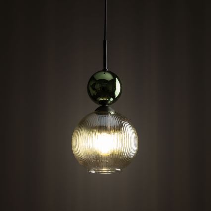Luster na sajli SOPHIA 1xE14/10W/230V crna/zelena/dimno-bež