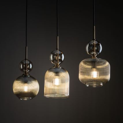 Luster na sajli SOPHIA 3xE14/10W/230V crna/zadimljeno bež