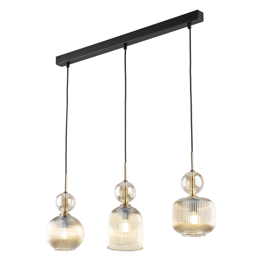 Luster na sajli SOPHIA 3xE14/10W/230V crna/zadimljeno bež