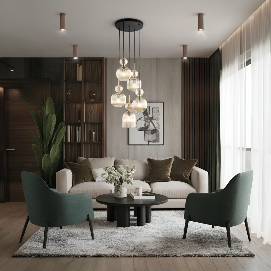 Luster na sajli SOPHIA 5xE14/10W/230V crna/dimljeno bež