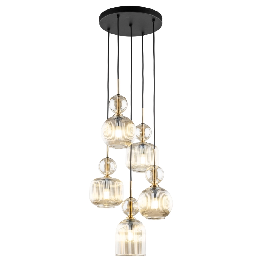 Luster na sajli SOPHIA 5xE14/10W/230V crna/dimljeno bež