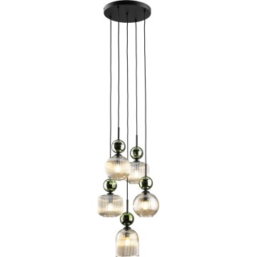 Luster na sajli SOPHIA 5xE14/10W/230V crna/zelena/dimljeno bež