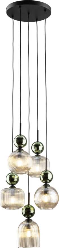 Luster na sajli SOPHIA 5xE14/10W/230V crna/zelena/dimljeno bež