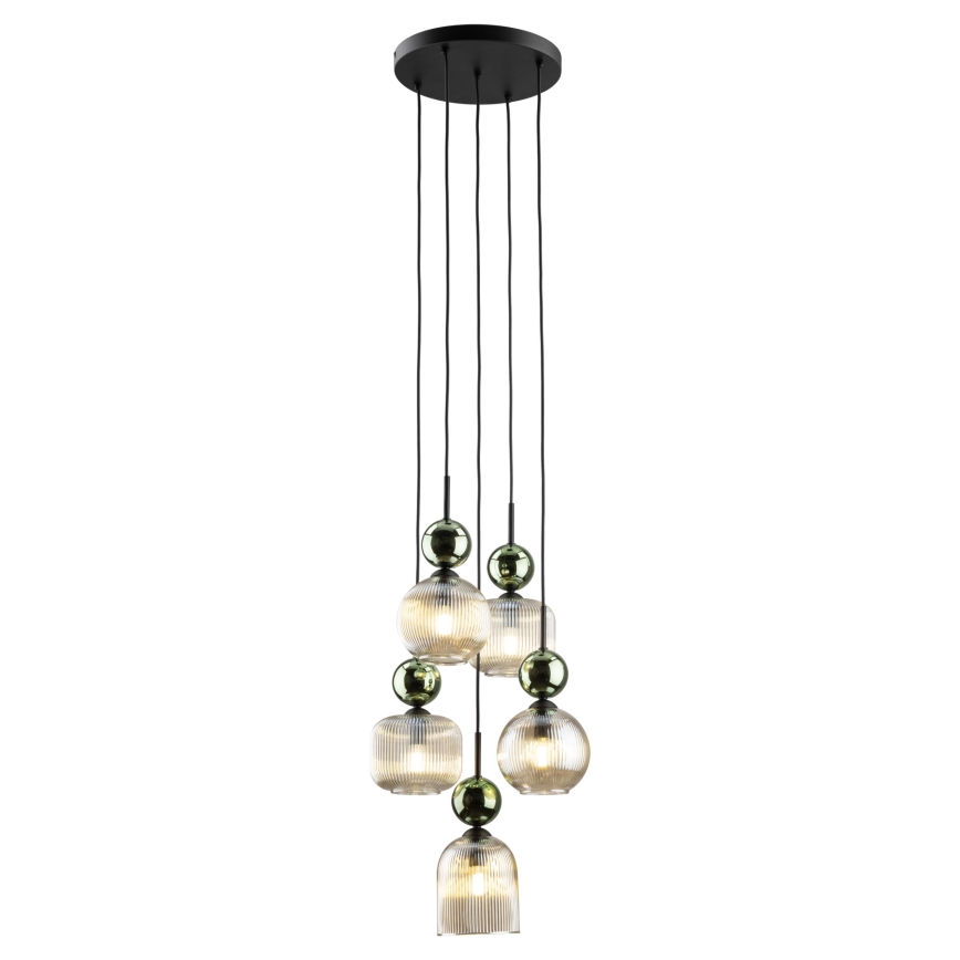 Luster na sajli SOPHIA 5xE14/10W/230V crna/zelena/dimljeno bež