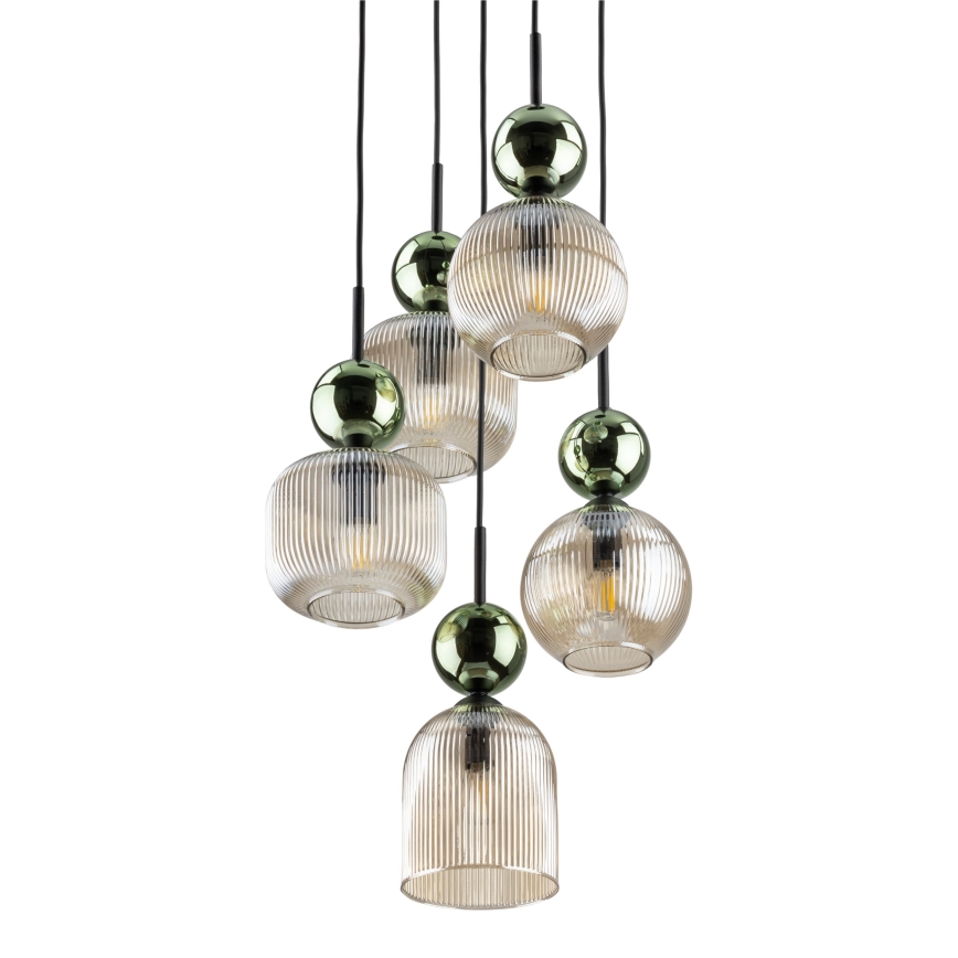 Luster na sajli SOPHIA 5xE14/10W/230V crna/zelena/dimljeno bež
