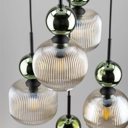 Luster na sajli SOPHIA 5xE14/10W/230V crna/zelena/dimljeno bež