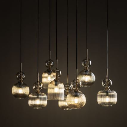 Luster na sajli SOPHIA 8xE14/10W/230V crna/dimno-bež