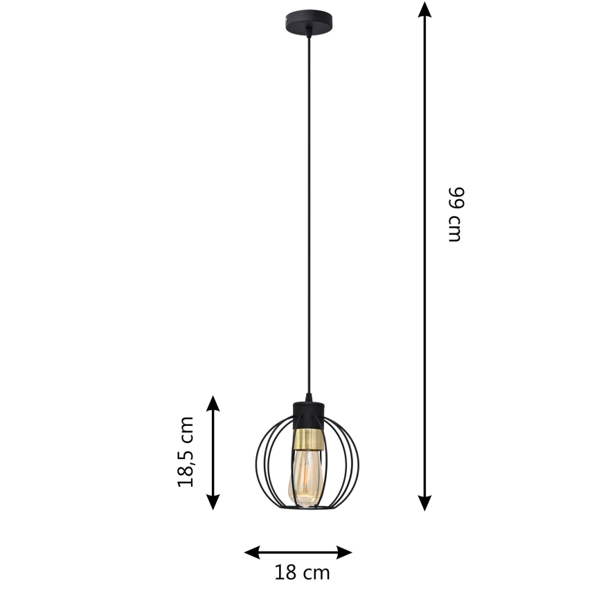 Luster na sajli STARLIGHT 1xE27/15W/230V crna/zlatna
