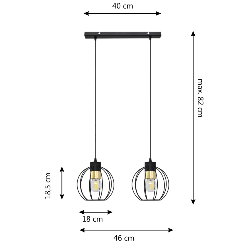Luster na sajli STARLIGHT 2xE27/15W/230V crna/zlatna