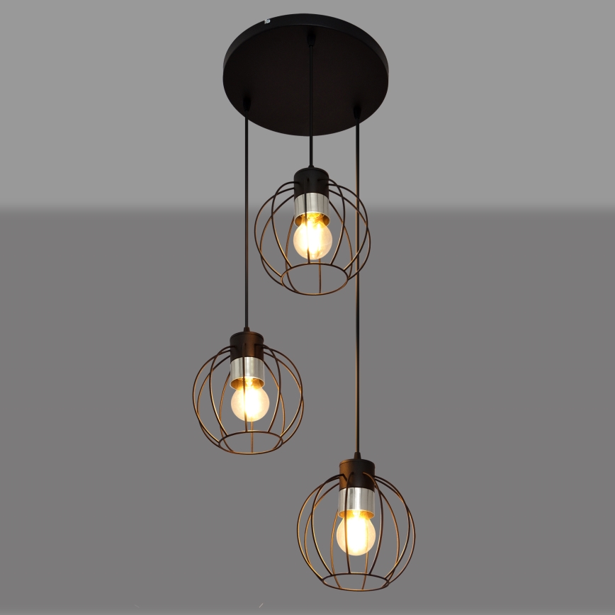 Luster na sajli STARLIGHT 3xE27/15W/230V crna/srebrna