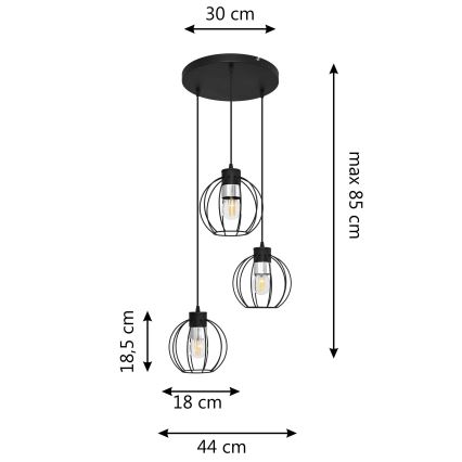 Luster na sajli STARLIGHT 3xE27/15W/230V crna/srebrna