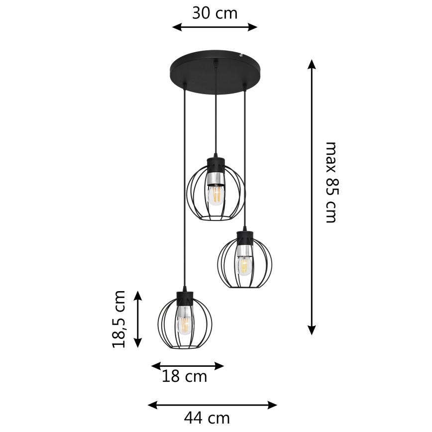 Luster na sajli STARLIGHT 3xE27/15W/230V crna/srebrna