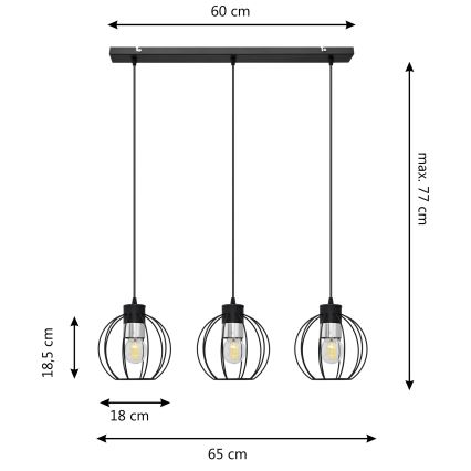 Luster na sajli STARLIGHT 3xE27/15W/230V crna/srebrna