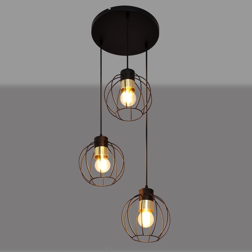 Luster na sajli STARLIGHT 3xE27/15W/230V crna/zlatna