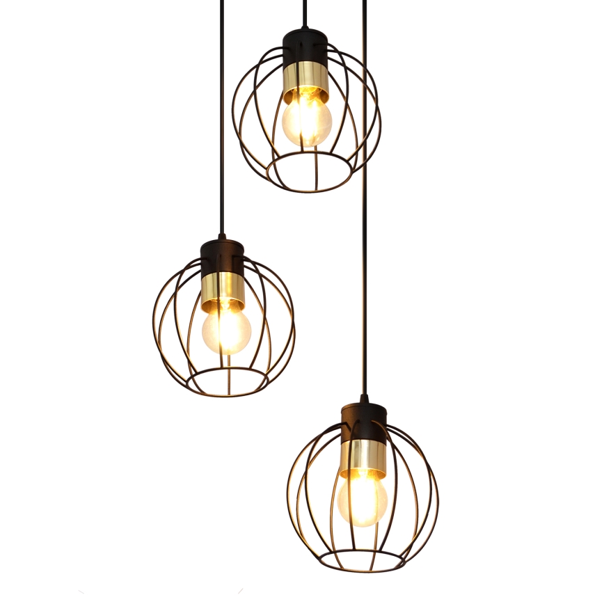 Luster na sajli STARLIGHT 3xE27/15W/230V crna/zlatna